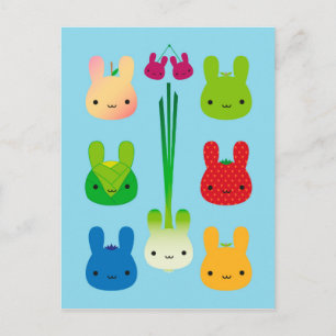 Carte Postale Kawaii Bunny Fruits et légumes
