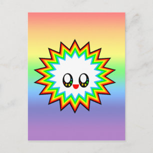 CARTE POSTALE KAWAII BURST RAINBOW HAPPY FACE