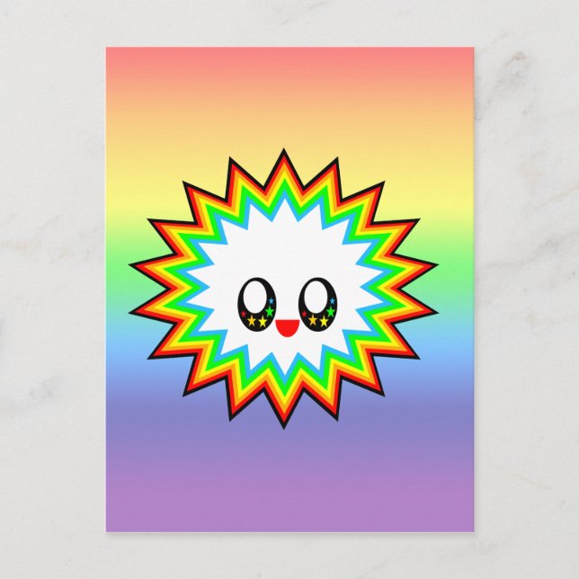 CARTE POSTALE KAWAII BURST RAINBOW HAPPY FACE (Devant)