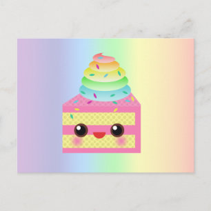 Carte Postale Kawaii Cake rose Arc-en-ciel arrose le dessert amu