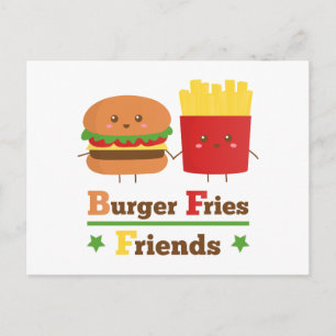 Carte Postale Kawaii Cartoon Burger Fries Friends BFF