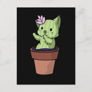 Carte Postale Kawaii Cat Cactus Jardin Cute Kitten