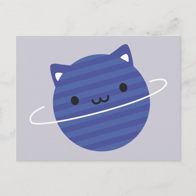 Carte Postale Kawaii Chat Planète dans l'espace (Devant)