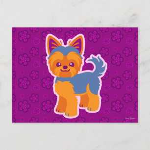 Carte Postale Kawaii Cheveux courts Yorkie Cartogramme Chien