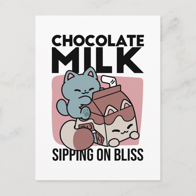 Carte Postale Kawaii Chocolate Milk Cat – Cozy Drink & Cuteness  (Devant)