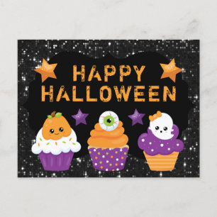 Carte Postale Kawaii Citrouille Eyeball Ghost Cupcakes Halloween
