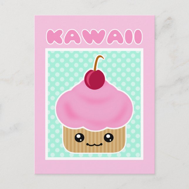 Carte Postale Kawaii Cupcake Cerise Candy (Devant)
