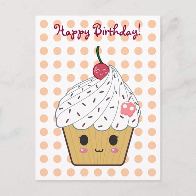 Carte Postale Kawaii Cupcake en Pois "Joyeux anniversaire" (Devant)