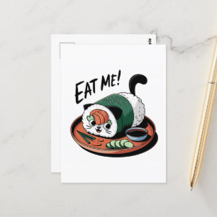 Carte Postale Kawaii Drôle Chat En Forme De Sushi Roll