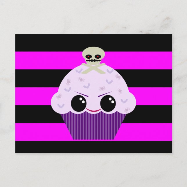 Carte Postale Kawaii Éffrayant Cupcake Crâne Araignées chauves-s (Devant)