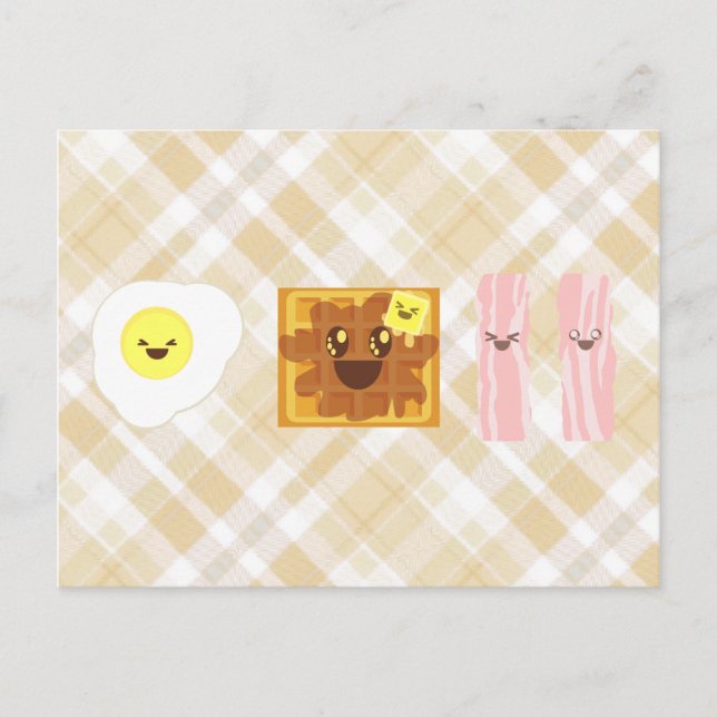 Carte Postale kawaii eggs waffle bacon breakfast (Devant)