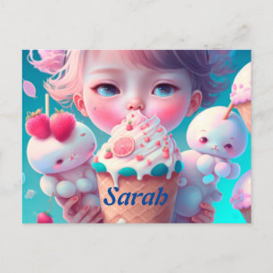 Carte Postale Kawaii fille de crème glacée
