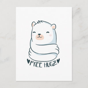 Carte Postale Kawaii FREE HUGS Polar Bear White Cute Love