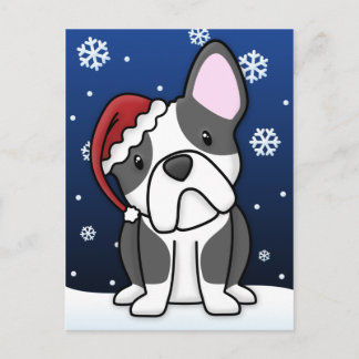 Carte postale Kawaii French Bulldog Christmas (B&W