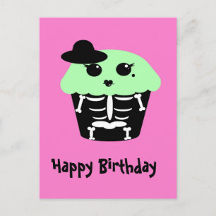Carte Postale kawaii goth squelette halloween sucre crâne cupcak