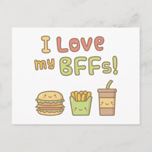 Carte Postale Kawaii I Love My BFF Fast Food Doodle