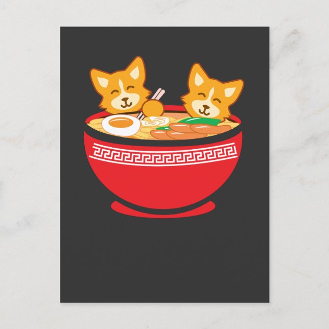 Carte Postale Kawaii Japonais Anime Corgi Chien Funny Ramen Cade (Devant)