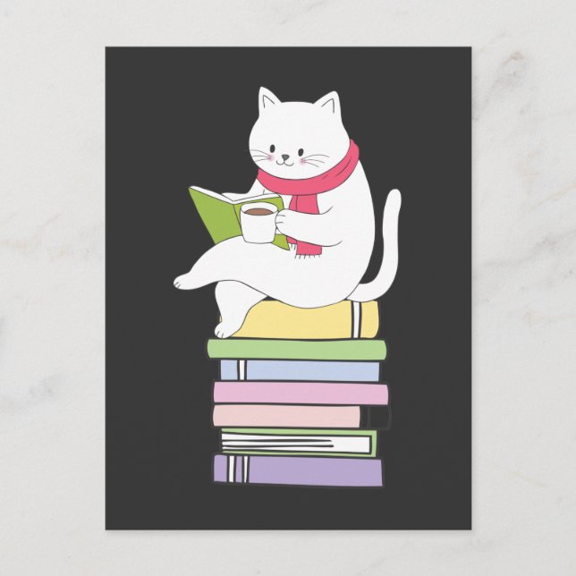 Carte Postale Kawaii Lecteur de livre Amoureux des chats Thé Boi (Devant)