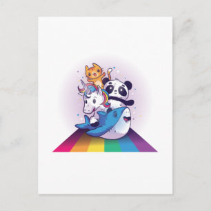 Carte Postale Kawaii LGBT Animal Unicorn Panda Chat Requin Arc-e
