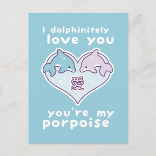 Carte Postale Kawaii Love Dolphins