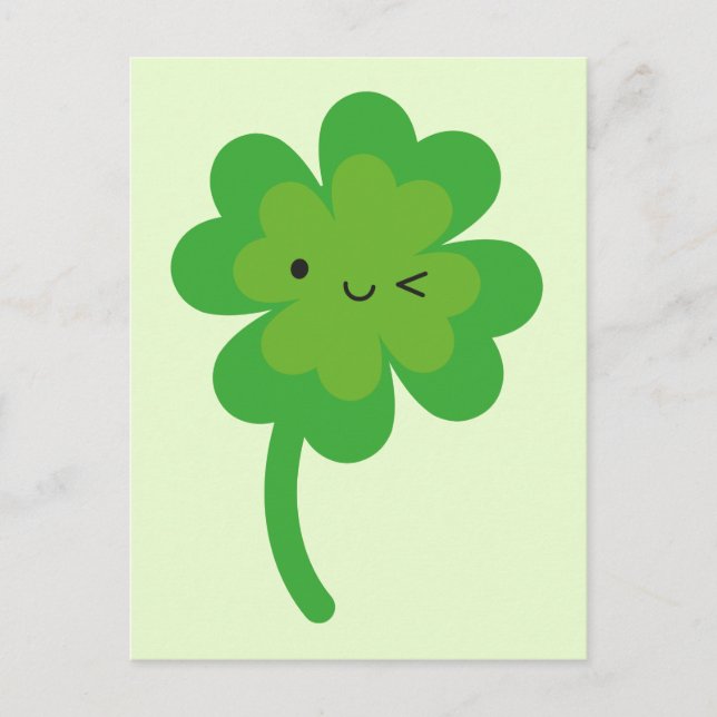 Carte Postale Kawaii Lucky Four Leaf Clover (Devant)