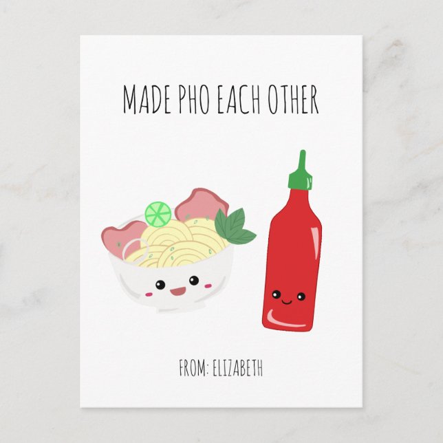 Carte Postale Kawaii Made Pho Each Other Valentine's Day Noodles (Devant)
