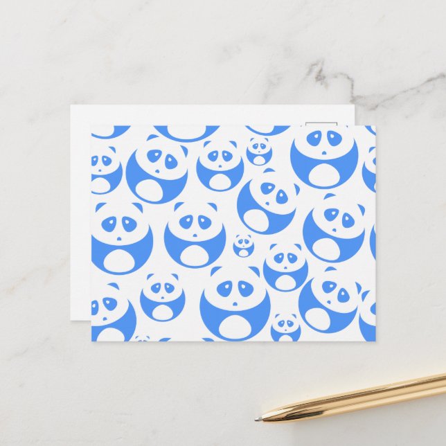 Carte Postale Kawaii Panda bébé bleu et blanc modèle (Devant/Arrière en situation)