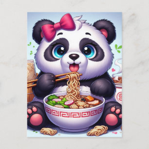 Carte Postale Kawaii Panda Ours Manger Ramen