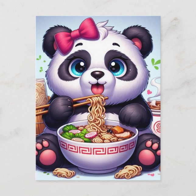 Carte Postale Kawaii Panda Ours Manger Ramen (Devant)