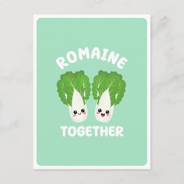 Carte Postale  Kawaii Romaine Laitue Couple Légume Nourriture Je (Devant)