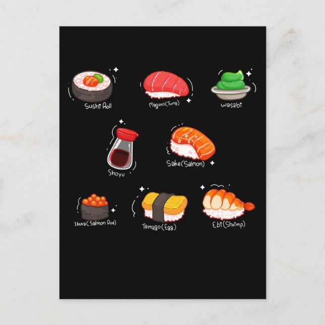 Carte Postale Kawaii Sushi Roll Wasabi Maguro Nourriture japonai (Devant)