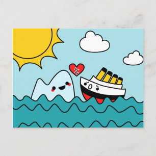 Carte Postale Kawaii Titanic Ship Iceberg Heart