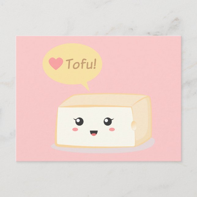 Carte Postale Kawaii tofu demande aux gens d'aimer le tofu (Devant)