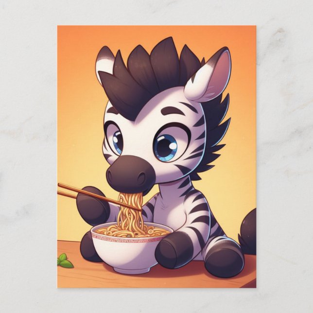 Carte Postale Kawaii Zebra Manger Ramen (Devant)