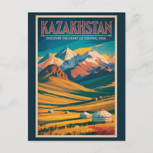 Carte Postale Kazakhstan Steppes Illustration Travel Art Vintage (Devant)