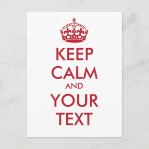 Carte Postale KEEP CALM personnalisé et VOTRE TEXTE - rouge