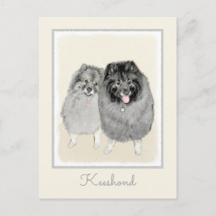 Carte Postale Keeshond Maman et Son Peinture - Art Chien origina