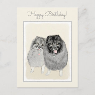 Carte Postale Keeshond Maman et Son Peinture - Art Chien origina