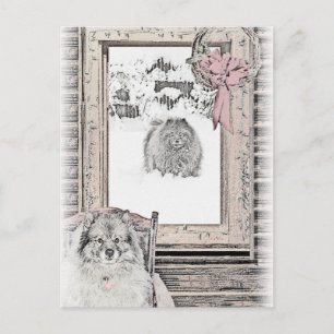 Carte Postale Keeshond Noël hiver fenêtre Peinture Chien Art