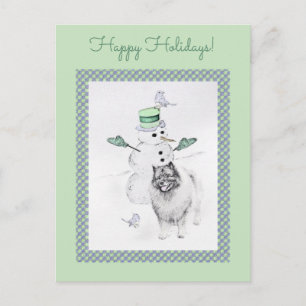 Carte Postale Keeshond Noël Snowman Peinture Chien Art