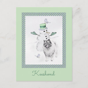 Carte Postale Keeshond Noël Snowman Peinture Chien Art