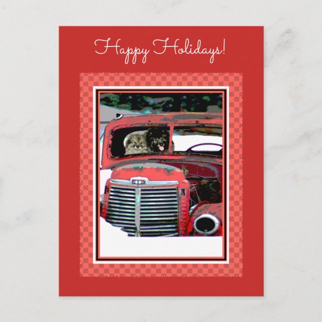 Carte Postale Keeshond Noël Vieux Camion Peinture Chien Art (Devant)