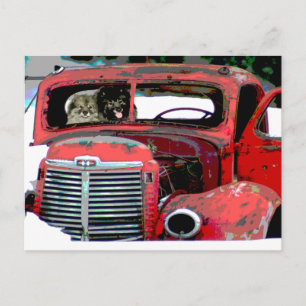 Carte Postale Keeshond Noël Vieux Camion Peinture Chien Art