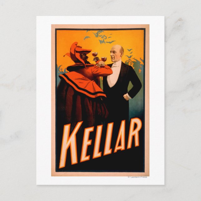Carte Postale Kellar Magicien Boire du vin avec le diable (Devant)
