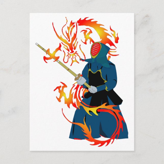 Carte Postale Kendo Swordsman et Fire Dragon (Devant)
