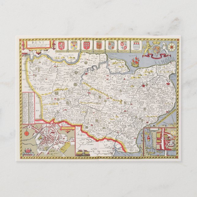 Carte Postale Kent, gravée par Jodocus Hondius (Devant)