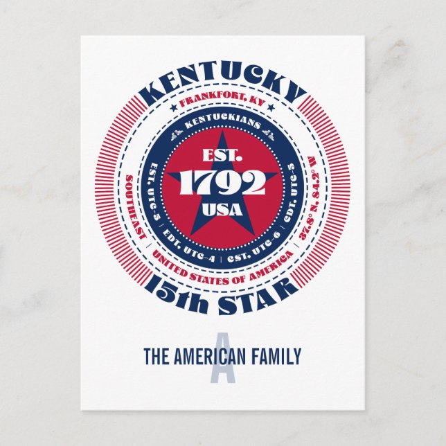 Carte Postale Kentucky, Frankfort, KY, Patriotique, Monogramme (Devant)