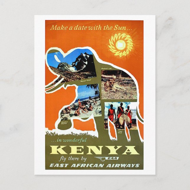 Carte Postale Kenya, Afrique, faire un rendez-vous avec le solei (Devant)