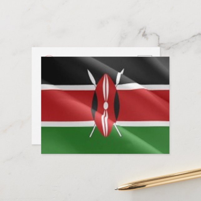 Carte Postale Kenya - Drapeau qui flotte - (Devant/Arrière en situation)