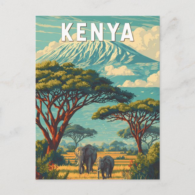 Carte Postale Kenya Illustration Travel Art Vintage (Devant)